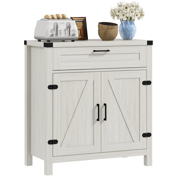 homcom Sideboard with Storage Buffet Cabinet 2 Barn Doors & Drawer for Dining Room White Oak