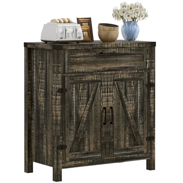 homcom Sideboard with Storage Buffet Cabinet 2 Barn Doors & Drawer for Dining Room Dark Oak