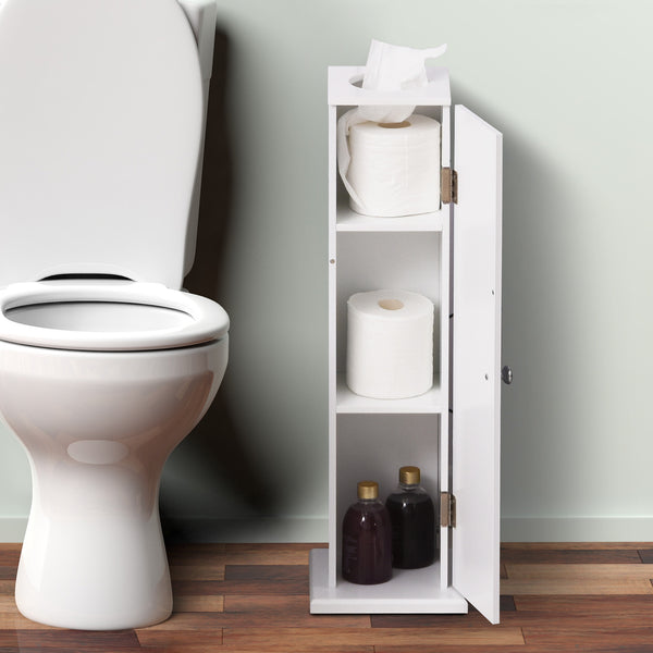 Homcom Small Toilet Paper Cabinet Bathroom Corner Cabinet With Doors And Shelves White