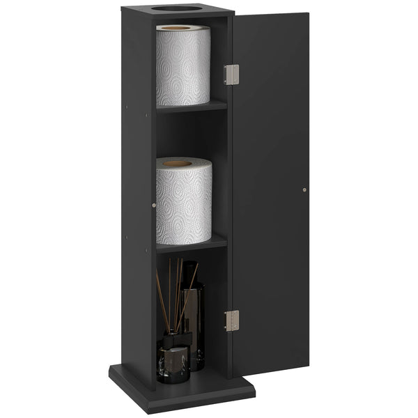 homcom Small Toilet Paper Cabinet Bathroom Corner Cabinet with Doors and Shelves Black