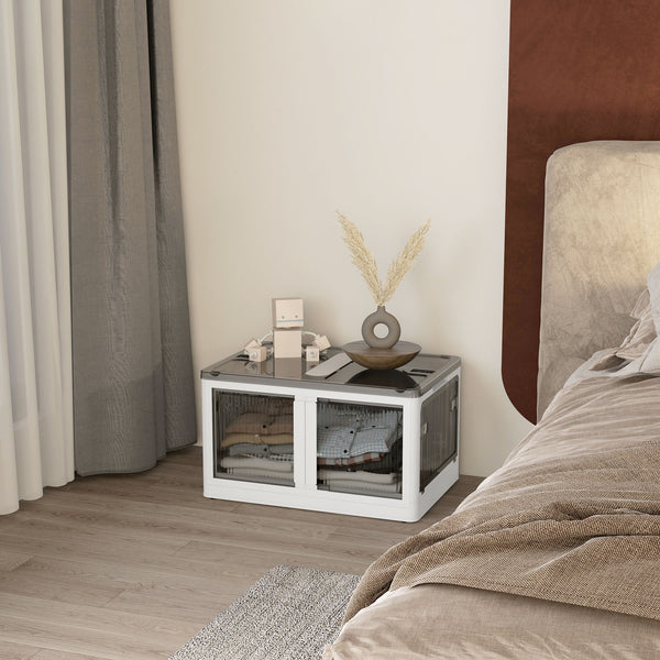 Homcom Stackable Storage Bins With Lids Wheels And Collapsible White