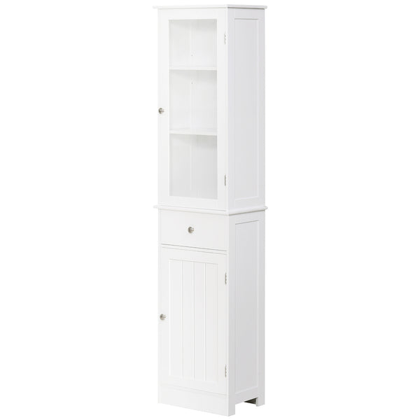 Homcom Tall Bathroom Cabinet Narrow Storage Cabinet With Acrylic Door Drawer & 3 Shelves White