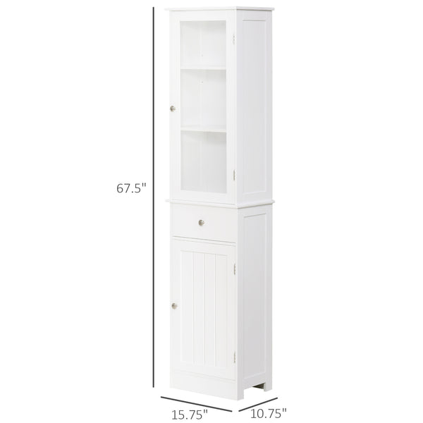 Homcom Tall Bathroom Cabinet Narrow Storage Cabinet With Acrylic Door Drawer & 3 Shelves White