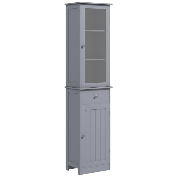 Homcom Tall Bathroom Cabinet Narrow Storage Cabinet With Acrylic Door Drawer & 3 Shelves Gray