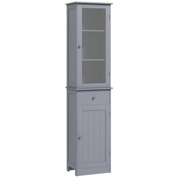 homcom Tall Bathroom Cabinet Narrow Storage Cabinet with Acrylic Door Drawer & 3 Shelves Gray