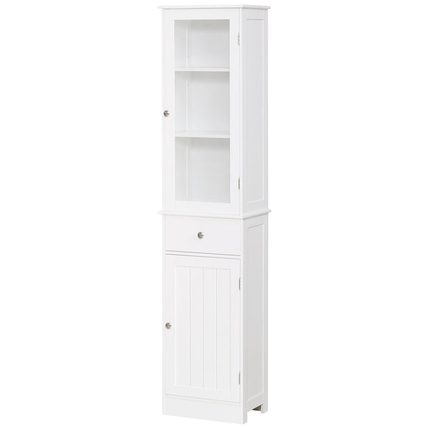 homcom Tall Bathroom Cabinet Narrow Storage Cabinet with Acrylic Door Drawer & 3 Shelves White