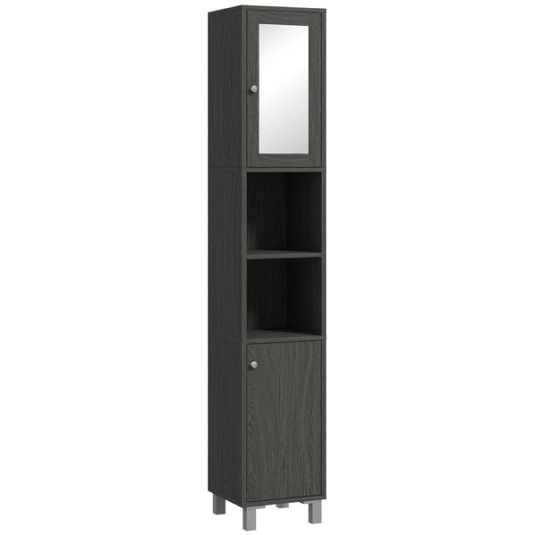 homcom Tall Bathroom Cabinet w/ Mirror Slim Linen Tower Doors & Adjustable Shelves Gray