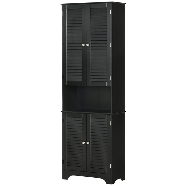 Homcom Tall Narrow Bathroom Storage Cabinet W/ Doors & Shelf Freestanding Linen Cabinet Black