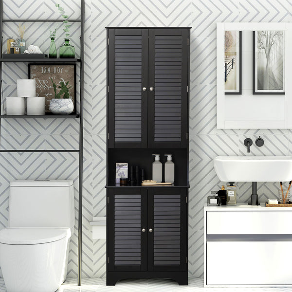 Homcom Tall Narrow Bathroom Storage Cabinet W/ Doors & Shelf Freestanding Linen Cabinet Black