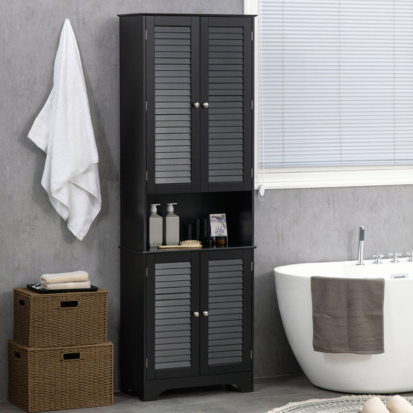 Homcom Tall Narrow Bathroom Storage Cabinet W/ Doors & Shelf Freestanding Linen Cabinet Black