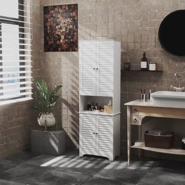 Homcom Tall Narrow Bathroom Storage Cabinet W/ Doors & Shelf Freestanding Linen Cabinet White