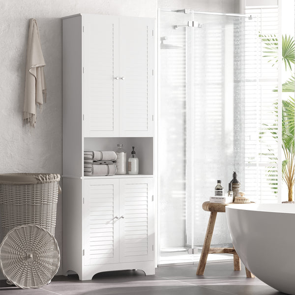 Homcom Tall Narrow Bathroom Storage Cabinet W/ Doors & Shelf Freestanding Linen Cabinet White