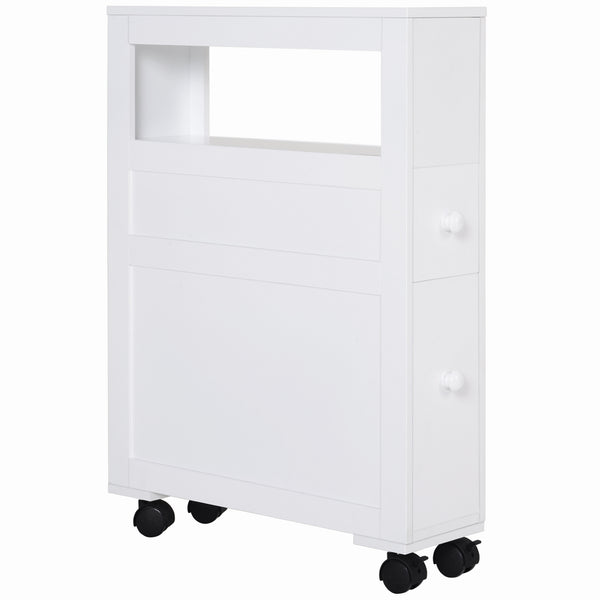 Homcom Wooden Rolling Narrow Bathroom Storage Side Cabinet W/ Slide-Out Shelf White
