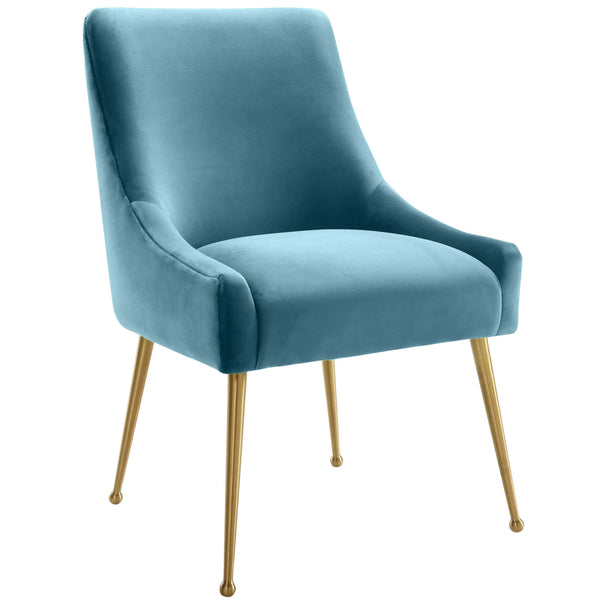 home fashion Beatrix Side Chair Sea Blue Velvet/Brushed Gold Base