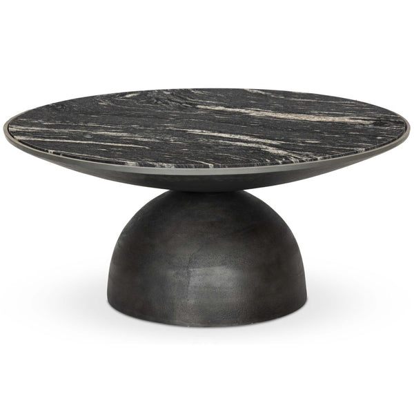 Home Fashion Corbett Coffee Table Polished Black Marble/Hammered Grey Base By Four Hands