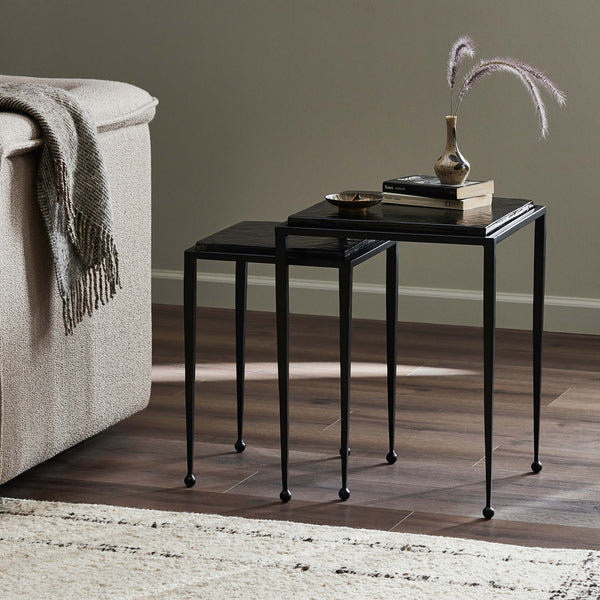 Home Fashion Dalston Cast Glass Nesting Tables Smoked Black By Four Hands