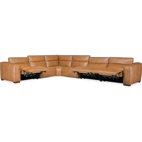 Home Fashion Fresco 6 Seat Power Leather Sectional Zen Caramel