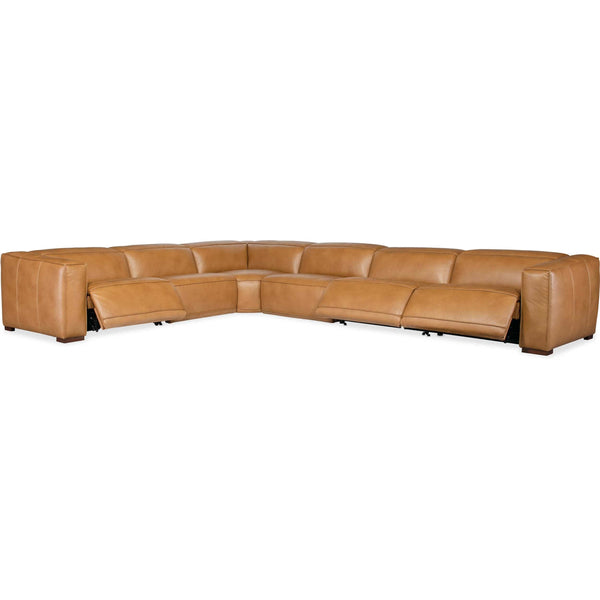 Home Fashion Fresco 6 Seat Power Leather Sectional Zen Caramel