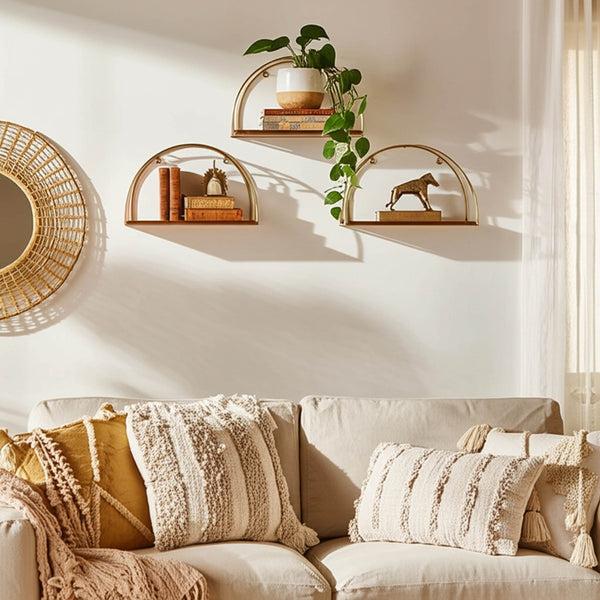 Home Fashion Half-Circle Wall Shelves Brown/Gold Set Of 3