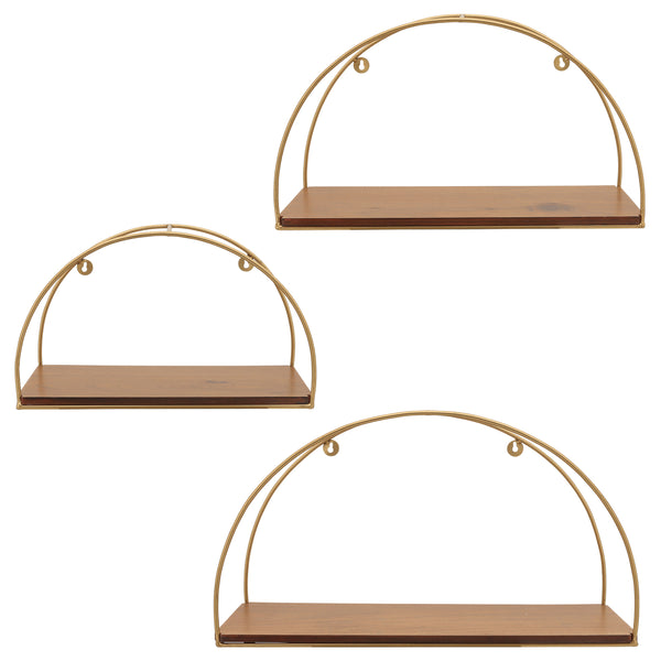 home fashion Half-Circle Wall Shelves Brown/Gold Set of 3