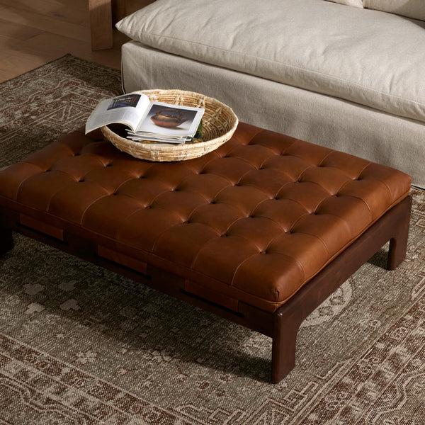 Home Fashion Halston Leather Cocktail Ottoman Heirloom Sienna By Four Hands
