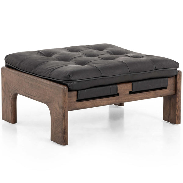 home fashion Halston Leather Ottoman Heirloom Black by Four Hands