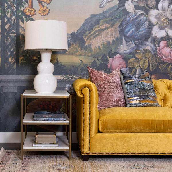 Home Fashion Hollywood End Table Cloud Marble/Antique Brass