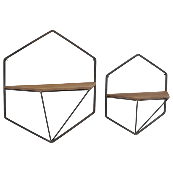 Home Fashion Hexagon Wall Shelves Brown Set Of 2