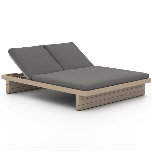 home fashion Leroy Outdoor Double Chaise Charcoal/Washed Brown by Four Hands