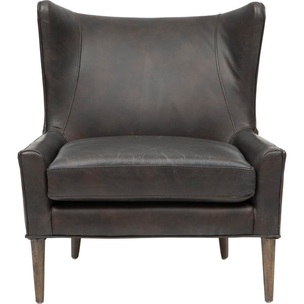 Home Fashion Marlow Leather Wing Chair Vintage Black By Four Hands