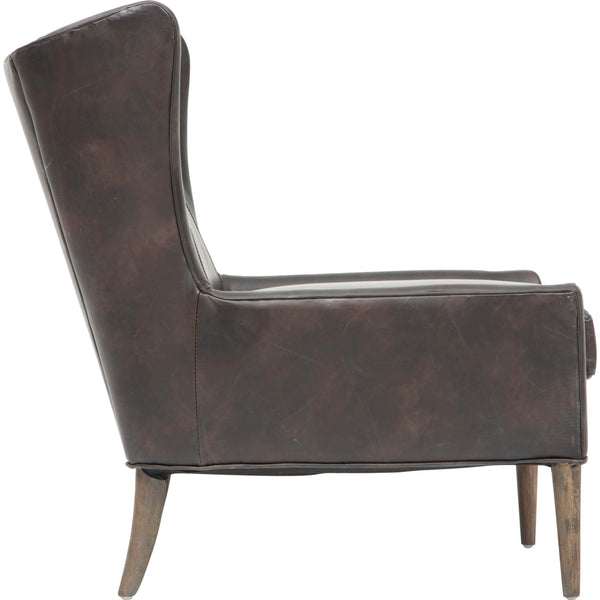 Home Fashion Marlow Leather Wing Chair Vintage Black By Four Hands