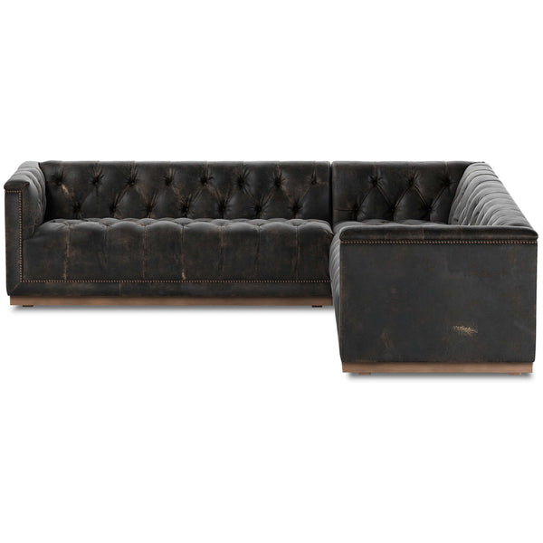 Home Fashion Maxx 3 Piece Leather Sectional Destroyed Black By Four Hands