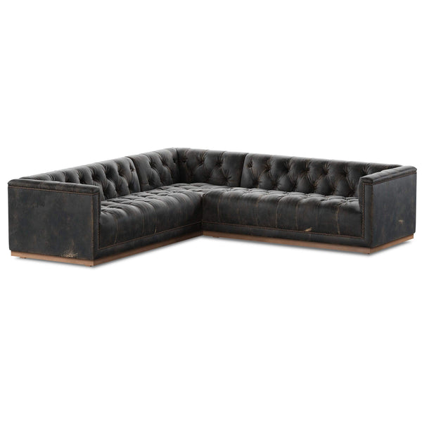 home fashion Maxx 3 Piece Leather Sectional Destroyed Black by Four Hands
