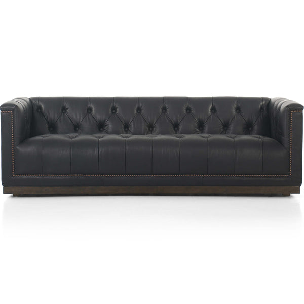 home fashion Maxx Leather 86" Sofa Heirloom Black by Four Hands