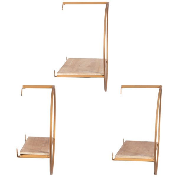 Home Fashion Metal And Wood Wall Shelves Bronze Set Of 3