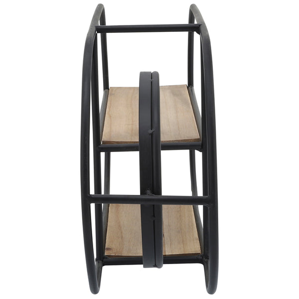 Home Fashion Oval Wall Shelf W/Mirror Black/Natural