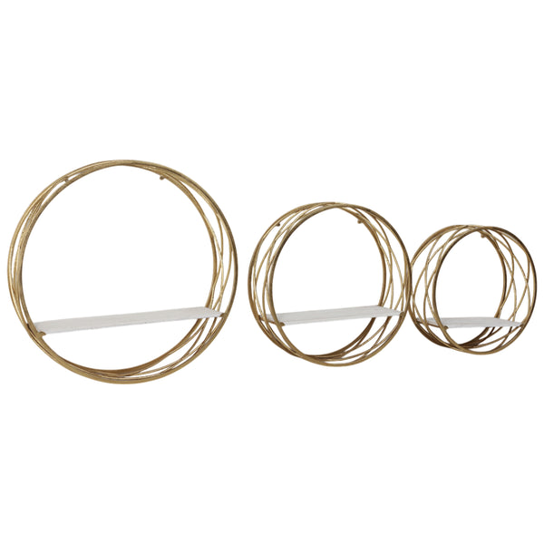 home fashion Round Wall Shelves White/Gold Set of 3
