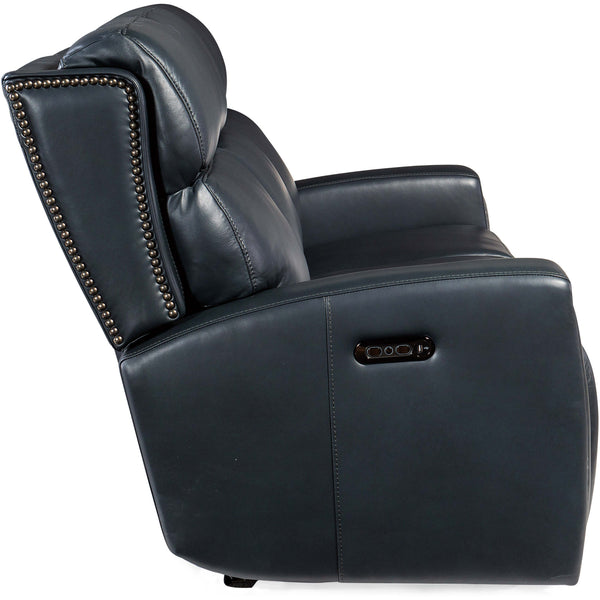 Home Fashion Ruthe ZeroG Power Leather Sofa W/Hidden Console Salvo Denim