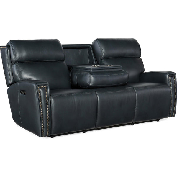 Home Fashion Ruthe ZeroG Power Leather Sofa W/Hidden Console Salvo Denim