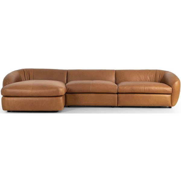 Home Fashion Saldana 3 Piece Leather Sectional W/Left Chaise Lorento Cognac By Four Hands