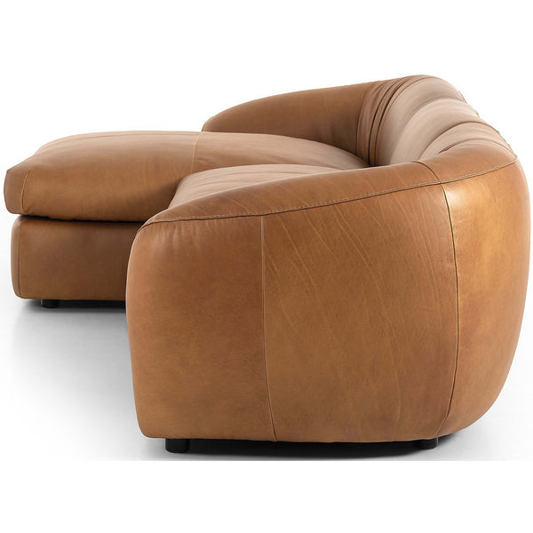 Home Fashion Saldana 3 Piece Leather Sectional W/Left Chaise Lorento Cognac By Four Hands
