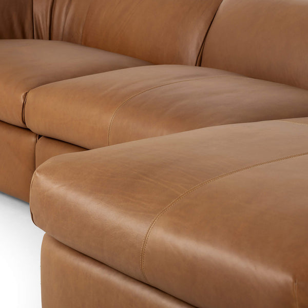 Home Fashion Saldana 3 Piece Leather Sectional W/Right Chaise Lorento Cognac By Four Hands
