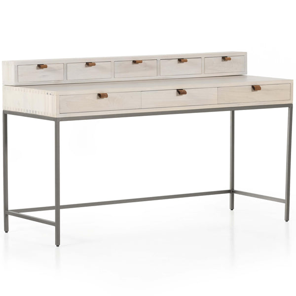 home fashion Trey Writing Desk with 5 Drawers Organizer Dove Poplar by Four Hands
