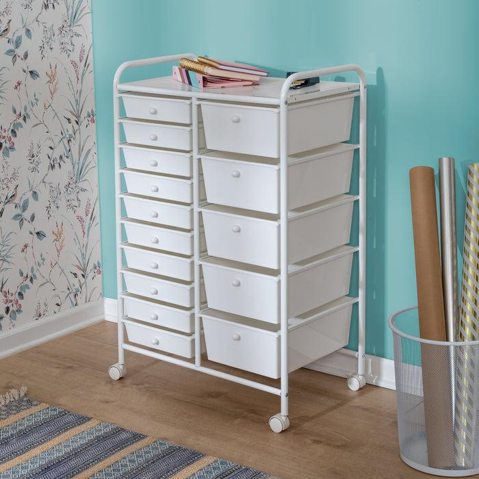 Honey Can Do 15-Drawer Metal Rolling Storage Cart White