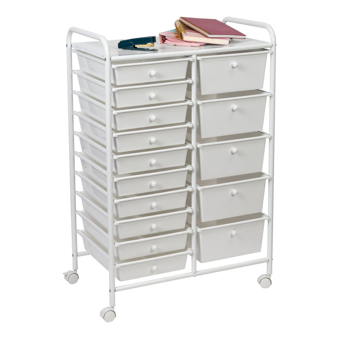 honey can do 15-Drawer Metal Rolling Storage Cart White