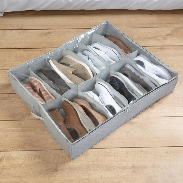 Honey Can Do 2-Pack Under Bed Shoe Storage Organizer Bag Container With Window & Handle Grey