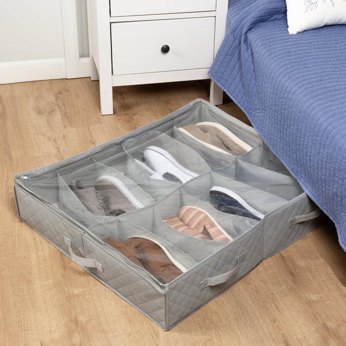 Honey Can Do 2-Pack Under Bed Shoe Storage Organizer Bag Container With Window & Handle Grey