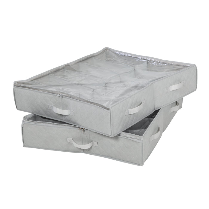 honey can do 2-Pack Under Bed Shoe Storage Organizer Bag Container with Window & Handle Grey