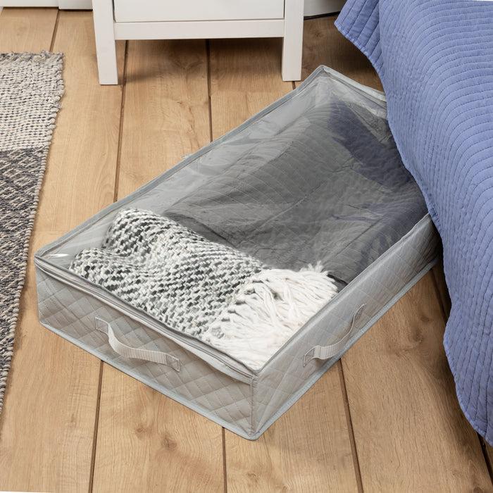 Honey Can Do 3-Pack Under Bed Fabric Storage Container Bags With Window & Handles Grey