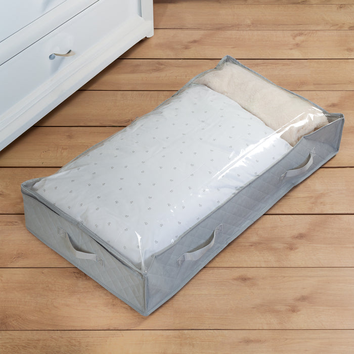 Honey Can Do 3-Pack Under Bed Fabric Storage Container Bags With Window & Handles Grey